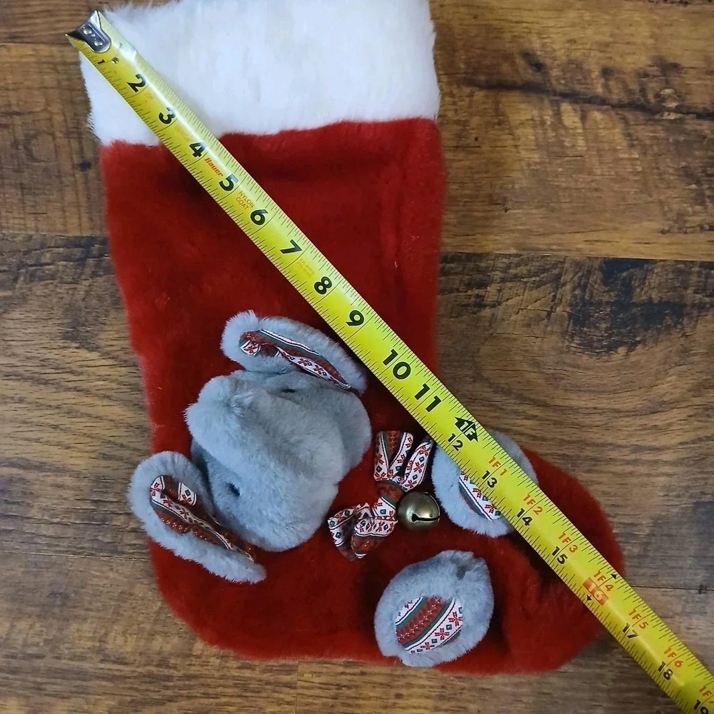 Plush Christmas Stocking Vintage 90s Elephant Jingle Bell Stuffed 17